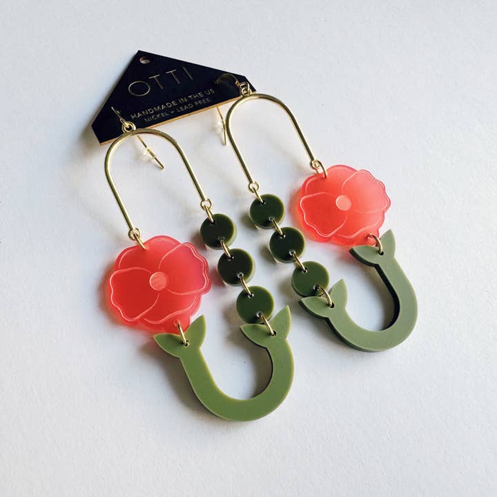 OTTI - Wholesale Dangle Earrings - Botanical-Inspired Lightweight Acrylic Earring: Poppy Loop