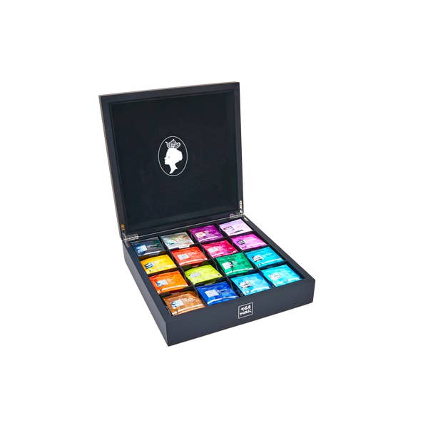 Boîte à thé de luxe en bois noir, 16 compartiments pour la vente par Tea Tonic