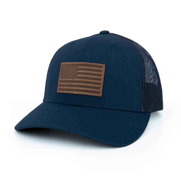 Byward Outfitters - Wholesale Trucker Hat - Unisex - American Flag Leather Patch Hat4