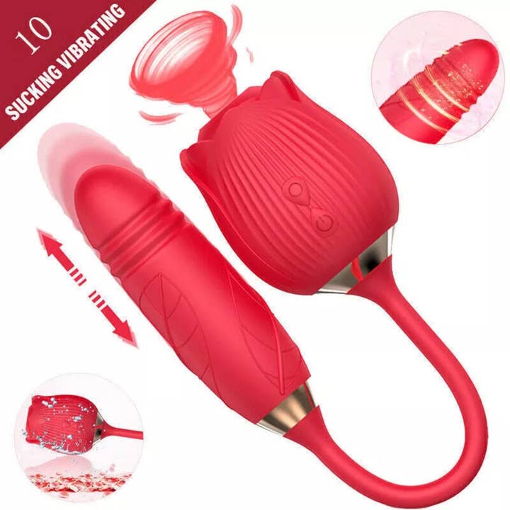 Rose Sucking Vibrator With Telescopic Vibrating Egg for wholesale by Mind & Body Therapy LLC