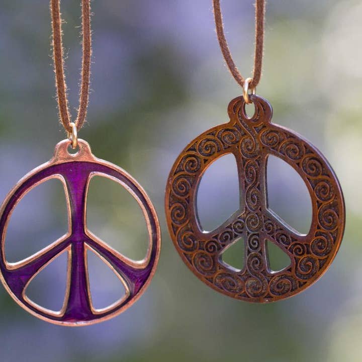 Peace Sign Necklace on Adjustable Fiber Cord for wholesale by From War to Peace