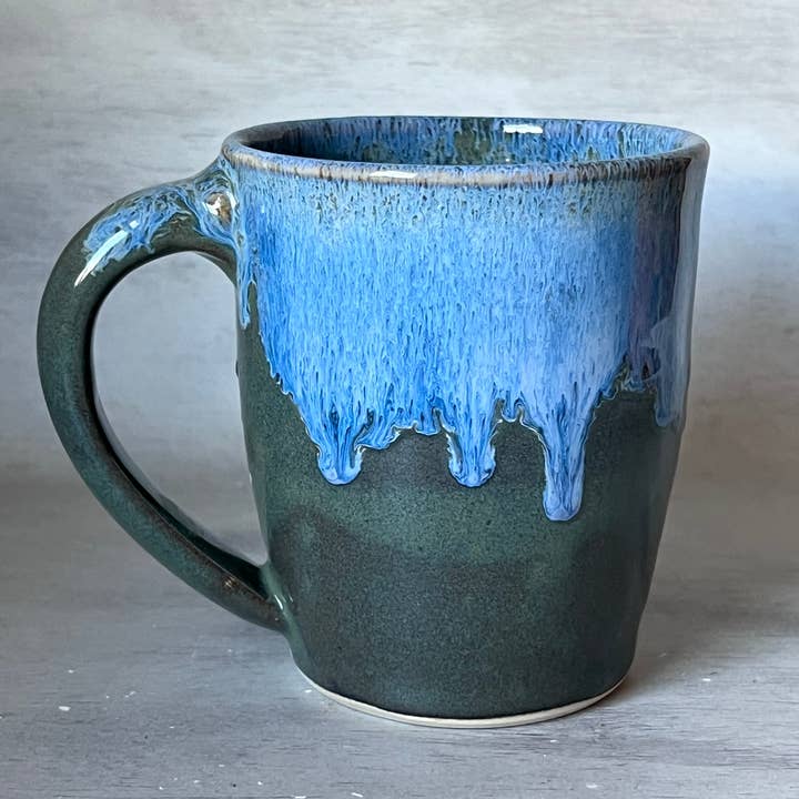 Handcrafted Blue and Green drippy Mug for wholesale by JeLO Designs Pottery