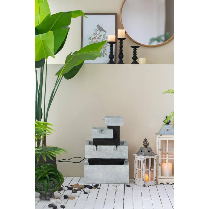 A&B Home Group Inc. - Wholesale Outdoor Ornament/Decor - 13.6x15.7x22.4" 4-Tier Gray and Black Block Fountain1