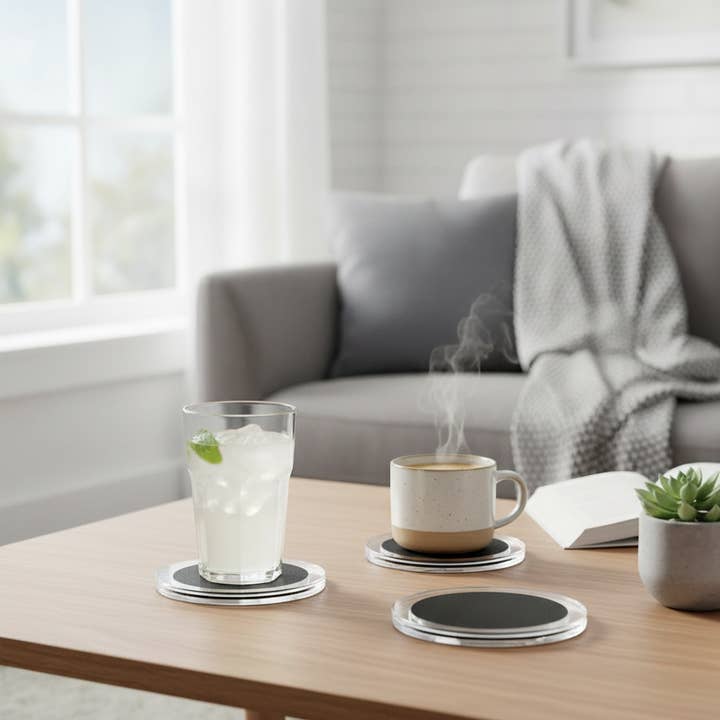 Kadra Kitchenware - Wholesale Coasters - Acrylic Drink Coasters Set of 6 for Tabletop Protection1