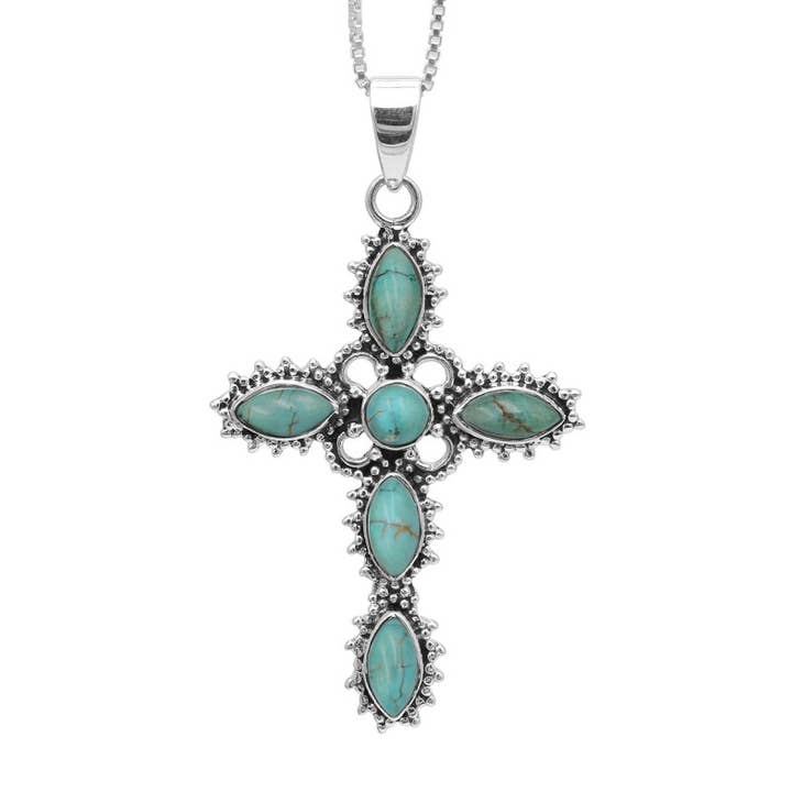 Turquoise Cross Pendant: 925 Silver Dainty Christian Jewelry for wholesale by Jay Jools