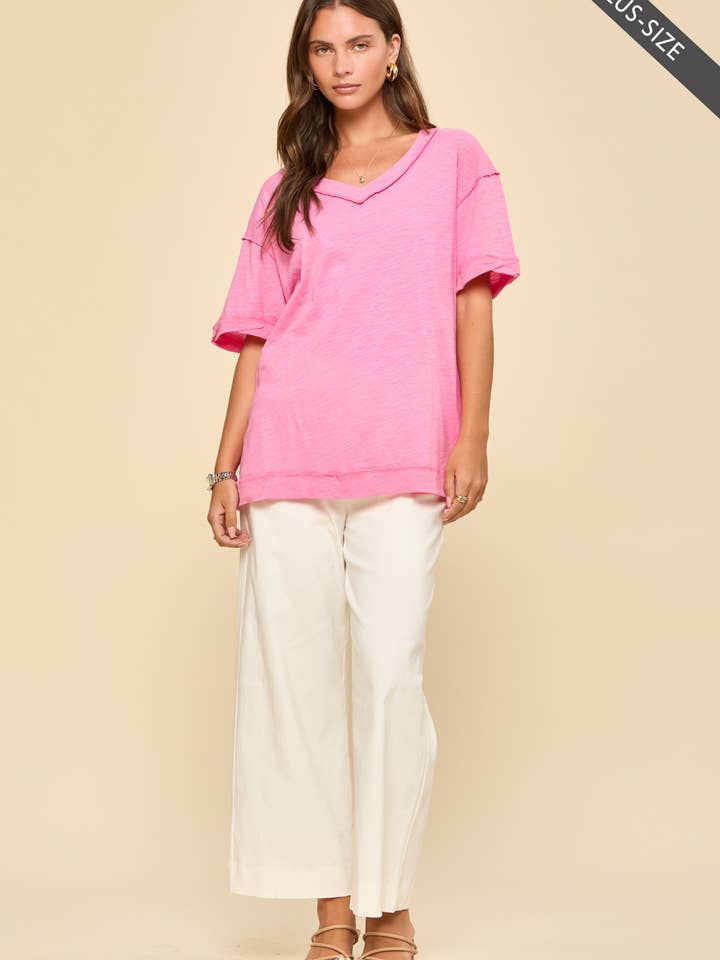 PLUS SIZE V-Neck Cotton Knit Top for wholesale by Dear Scarlett