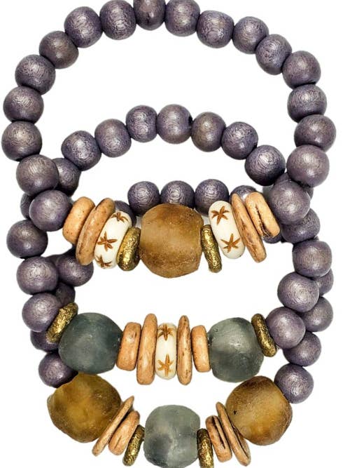 Trio Stack Bracelet Set | Gray + Camel for wholesale by Twine & Twig
