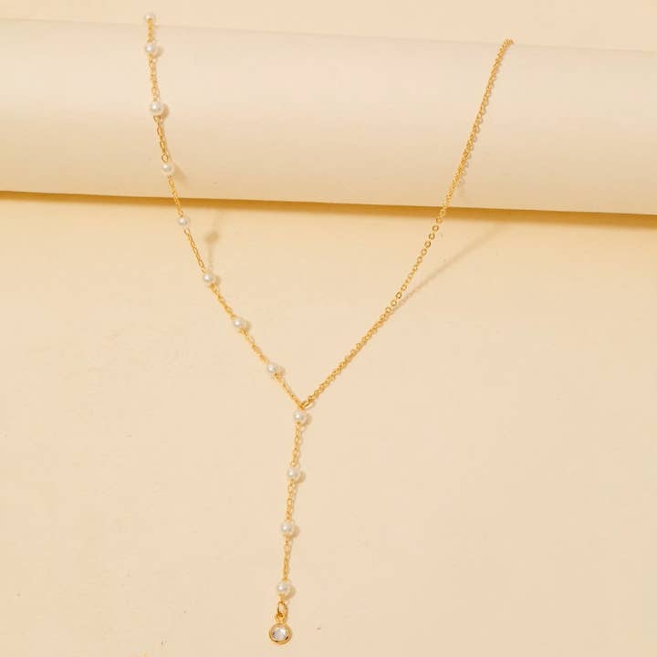 Dainty Chain Pearl Bead Lariat Necklace for wholesale by Anarchy Street