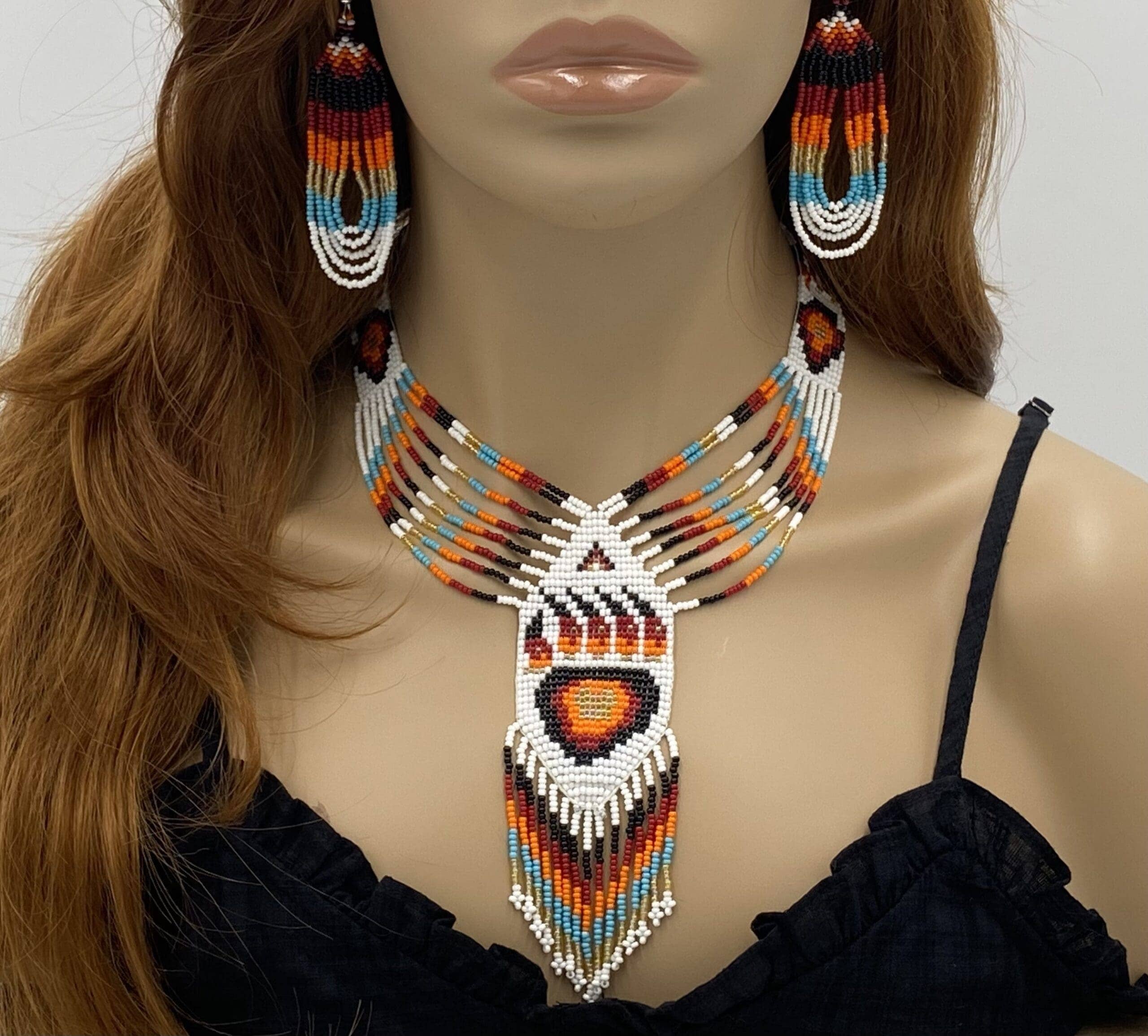 BEADS CORNER – Conjunto de joias por atacado – Conjunto de Joias Artesanais com Contas Colar Branco Vermelho Brincos Pulseira (Pata de Urso Vermelha)10