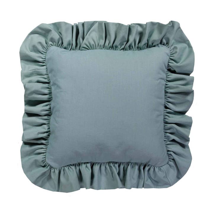 Meadow Ruffled 14" Pillow - Solid Blue for wholesale by Thomasville at Home