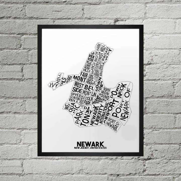 Newark New Jersey Neighborhood Typography City Map Print for wholesale by Damon D Chan