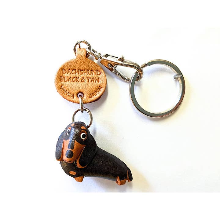 Dachshund Smooth B&T Leather Dog Pet Handmade Keychain Charm for wholesale by VANCA CRAFT