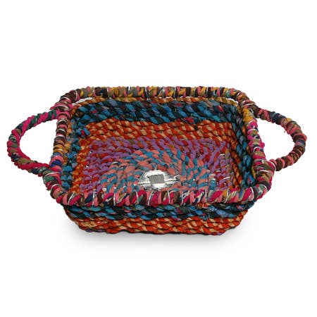 India Handicrafts Inc - Wholesale Mand - Kleurrijke vierkante mand van jute1