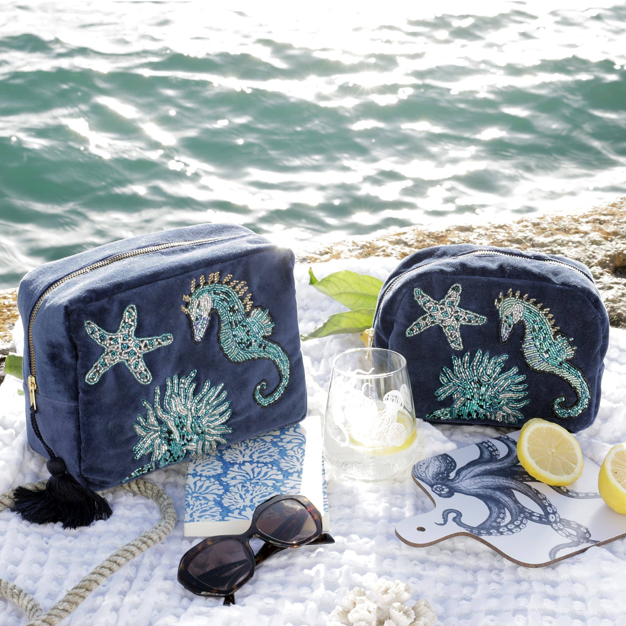 Cream Cornwall - Wholesale Makeup/Cosmetic Bag - Velvet Beaded Seahorse Cosmetic Bag2