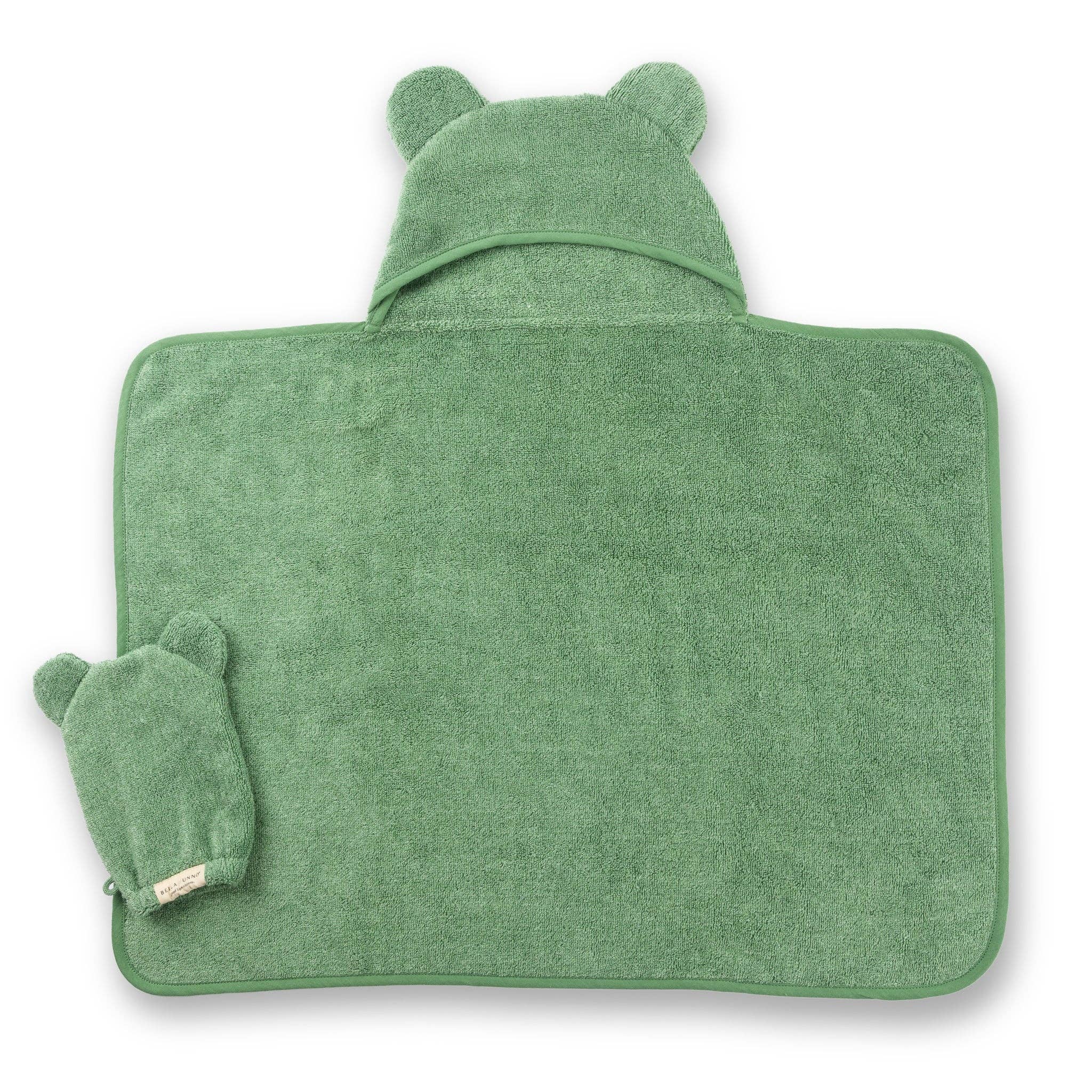 Green Hooded Towel + Wash Mitt Set Sea Foam for wholesale on Faire4