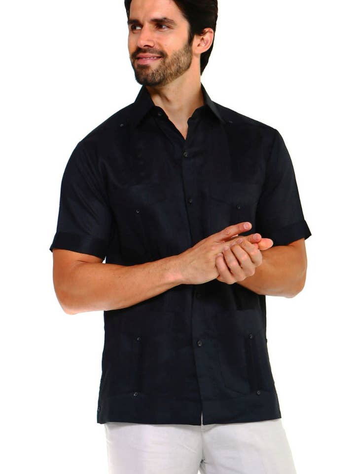 Guayabera classica da uomo taglie forti Mojito a quattro tasche in misto poliestere e cotone manica corta 3X-8X per la vendita all'ingrosso da parte di MOJITO COLLECTION