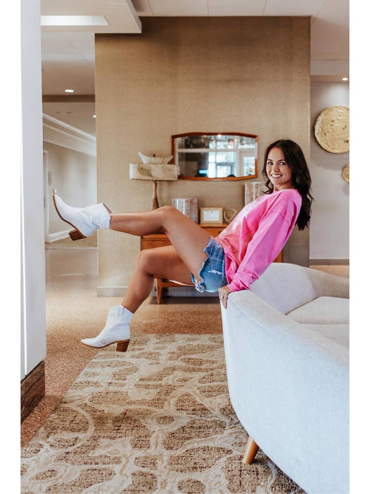 Pink MK301 Take it Easy Smiley Face Acid Washed Sweatshirt for wholesale on Faire1