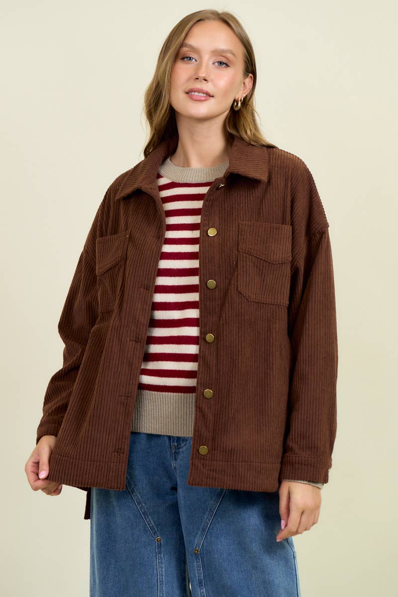 Doe and Rae - Wholesale Shirt Jacket/Shacket - Women's - Corduroy Front Button Down Oversized Jacket - 10613J-15