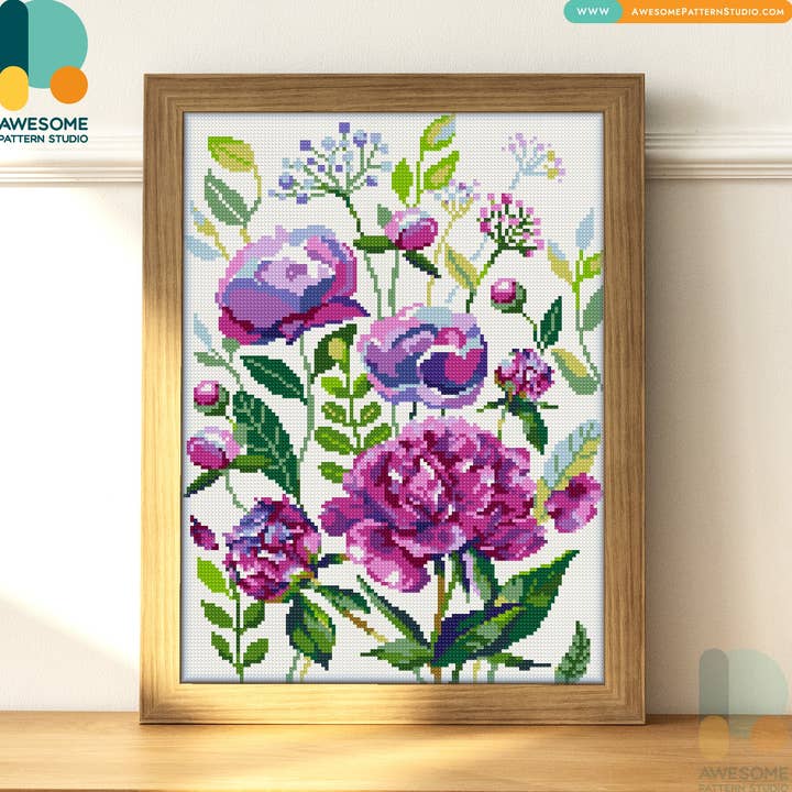 DS1062-120x162 Paeonia and Herbs, Diamond Painting Kit for wholesale by Awesome Pattern Studio