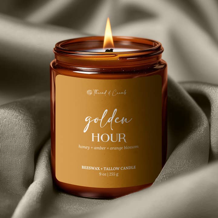 Thread & Crumb – Großhandel Kerze im Glas / gefüllte Kerze – "Goldene Stunde" Bienenwachs + Talgkerze | Festtagskerze0