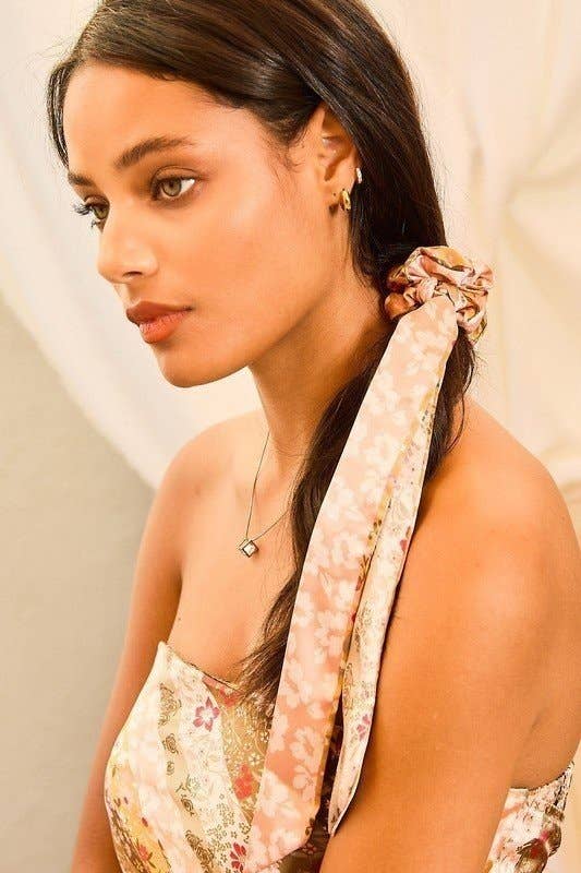 OLIVE MULTI Floral Print Satin Hair Tie for wholesale on Faire6