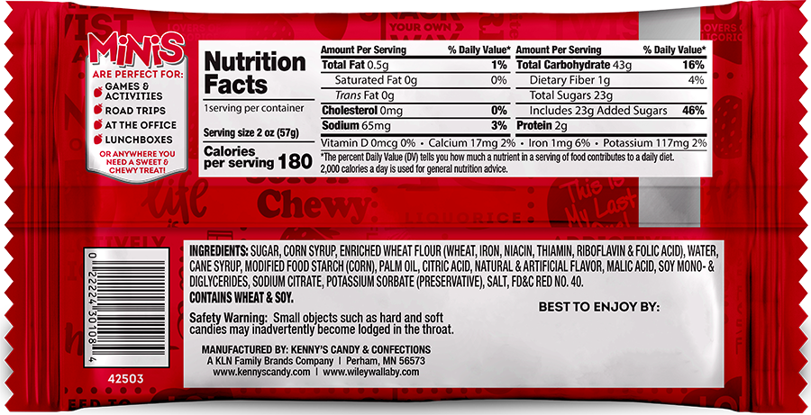 Grandpa Joe's Candy Shop – wholesale Liquorice – Wiley Wallaby Minis Classic Red Licorice Bite 3.5oz Bag 18ct1