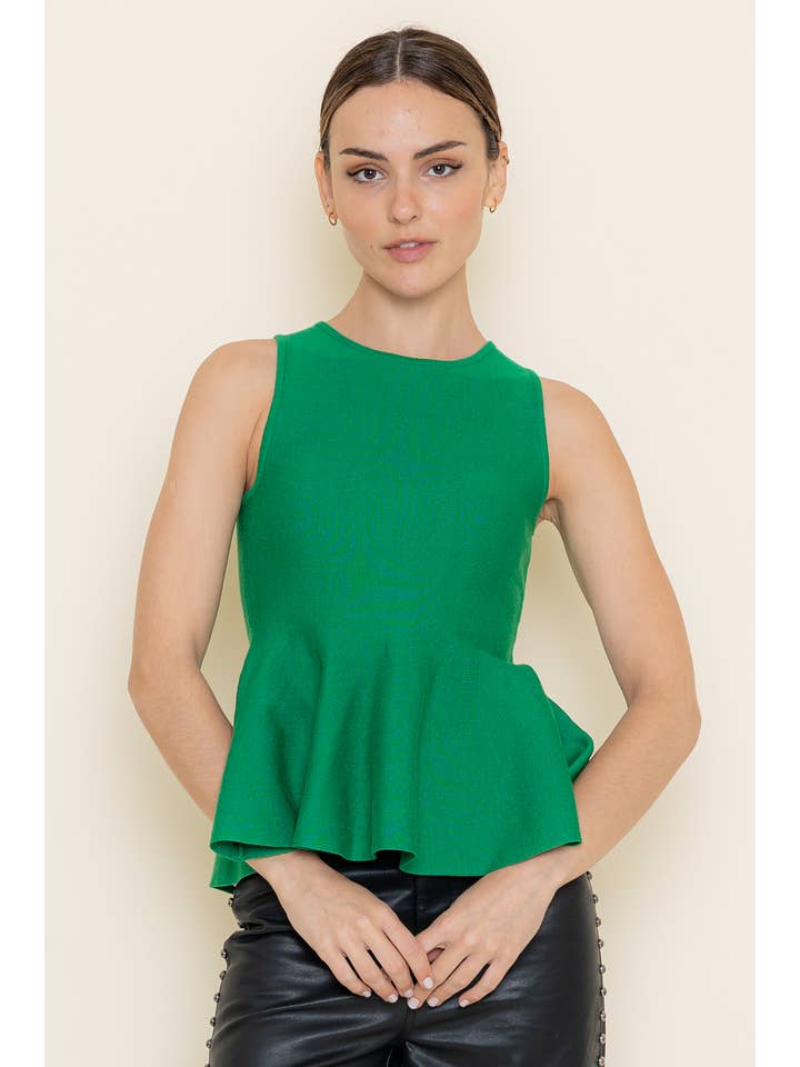 Fore Collection - Wholesale Blouse - Women's - CHIC MINIMALIST ROUND NECKLINE KNIT PEPLUM TOP-TI5439FO