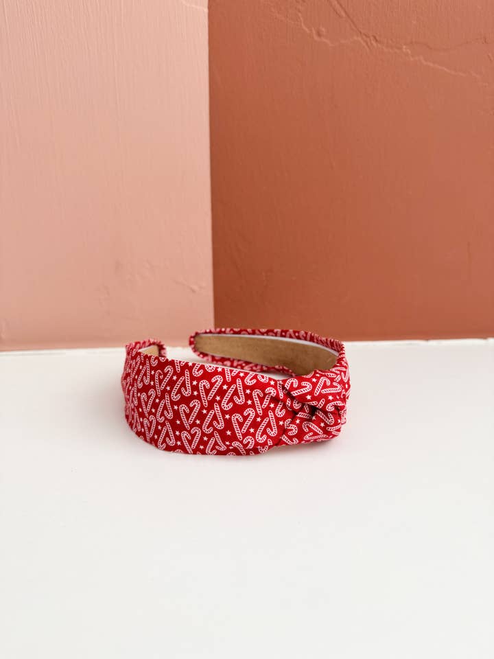 Red Candy Cane Christmas Top Knot Headband for wholesale by Little Sunshines Bow & Co