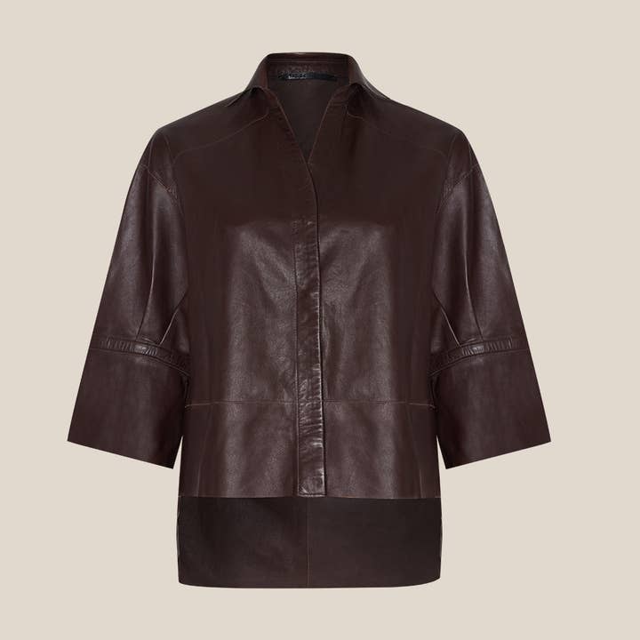 Bea leather shirt. Brown nappa. for wholesale by AYASSE