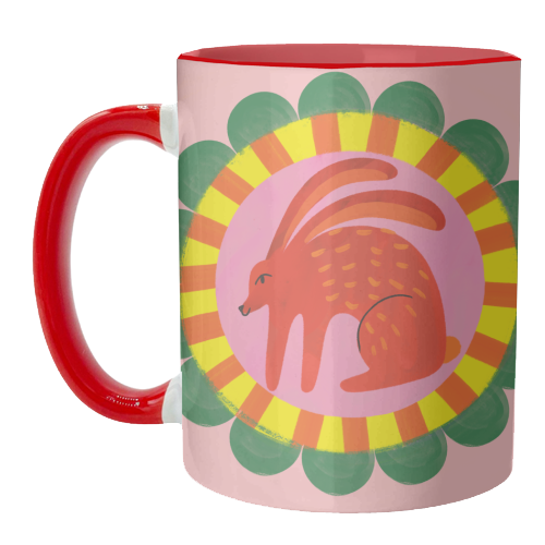 ART WOW - Wholesale Koffiemok - Mokken 'Gedurfde Heldere Volkskunst Konijn Illustratie'3