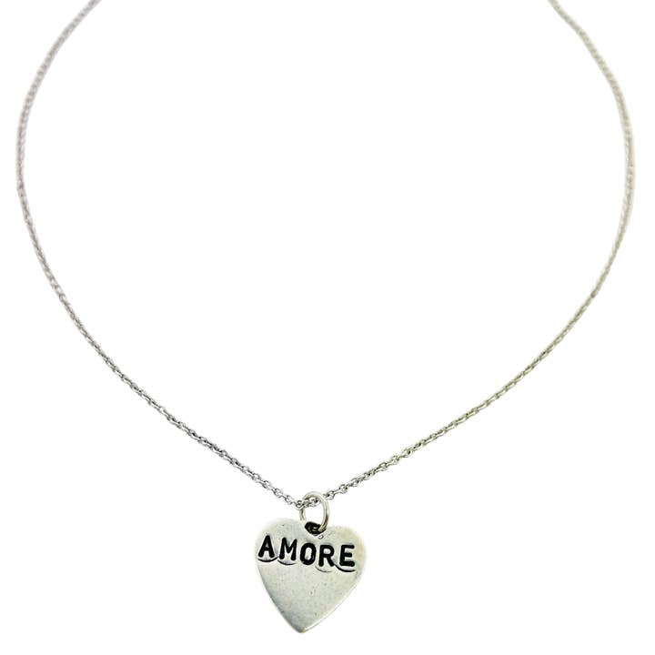 Amore Hand Stamped Heart Necklace for wholesale by Alisa Michelle Designs Inc.