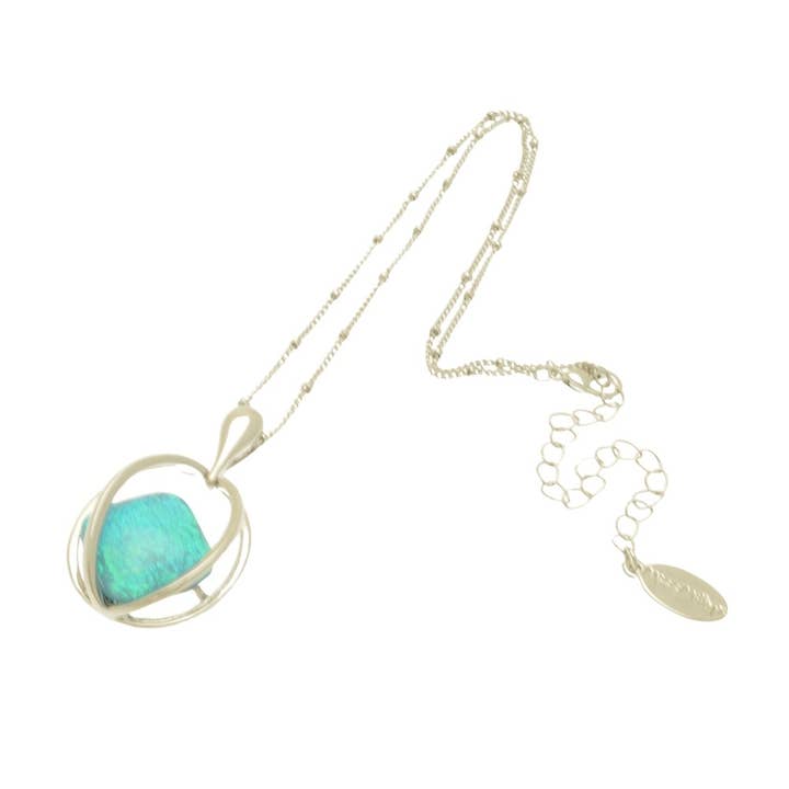 Blue Iridescent Ellipse Pendant for wholesale by Miss Milly Limited