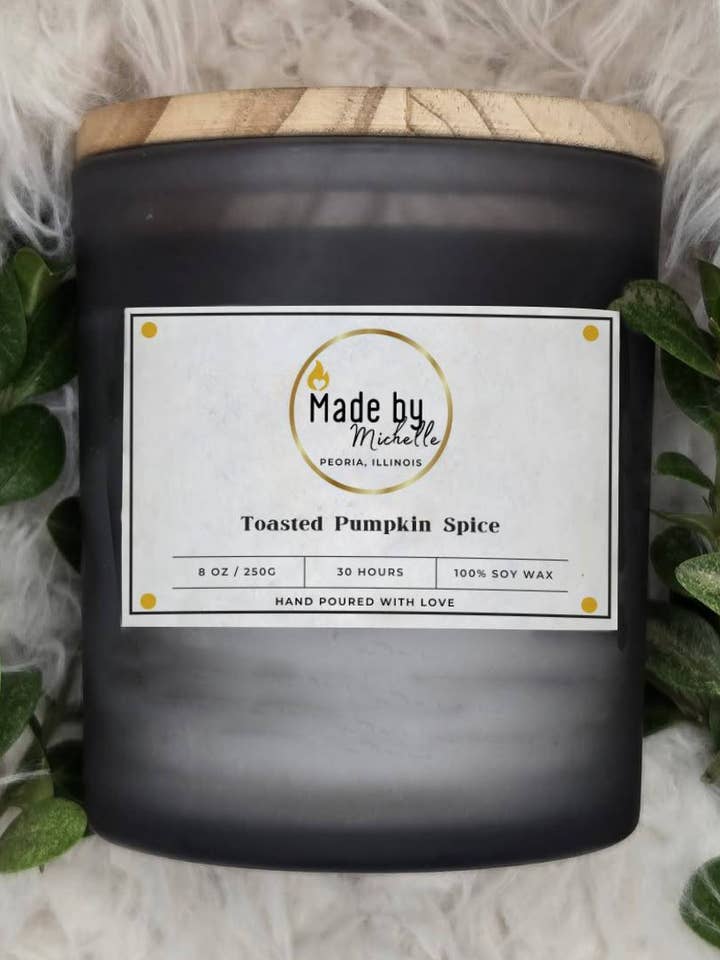 Toasted Pumpkin Spice - 8oz Grey Frosted Jar Soy Candle for wholesale by Made by Michelle Candles