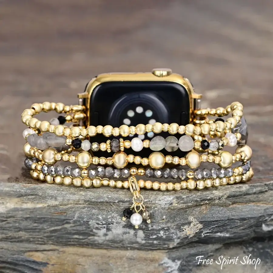 Free Spirit Shop - Wholesale Watch Band/Strap - Women's - Gray Crystal Beaded Apple Watch Band with Clover Charm2