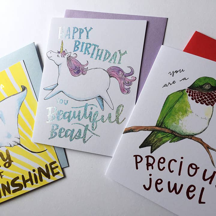 Paper Wilderness - Wholesale Verjaardagskaartje - Beautiful Beast Unicorn verjaardagskaart met holografische folie2