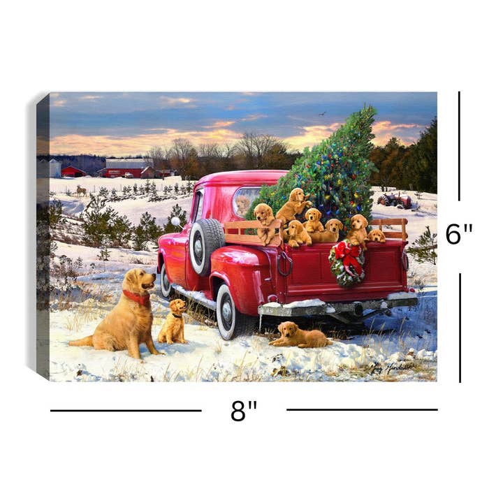 Glow Decor - Wholesale Christmas Decoration - A Puppy Christmas 8x6 Lighted Tabletop Canvas