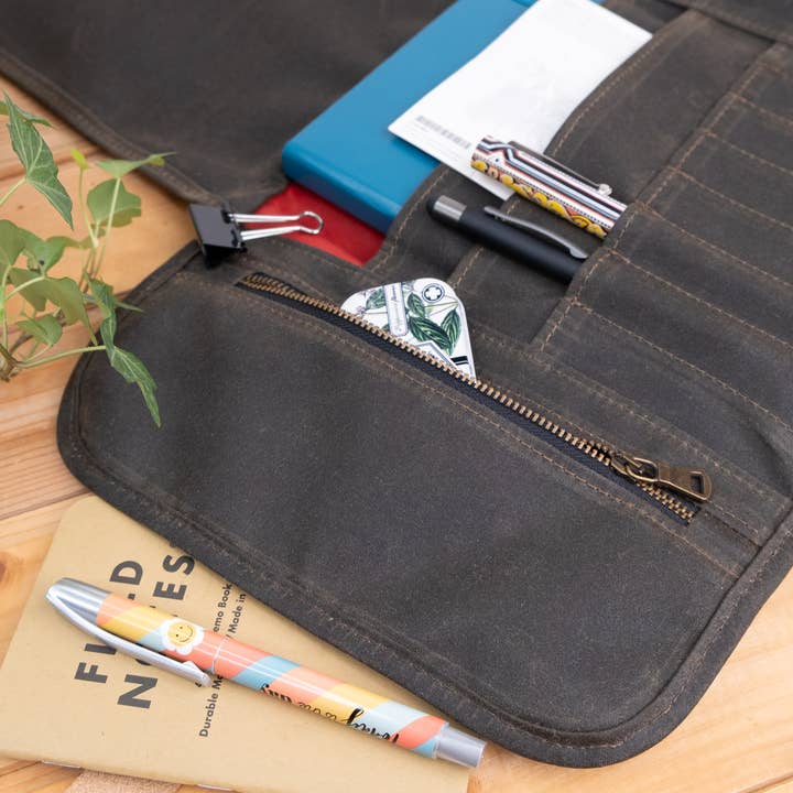 Estojo enrolável de lona encerada para canetas para escritores, Estojo enrolável para diário por atacado de Maiook