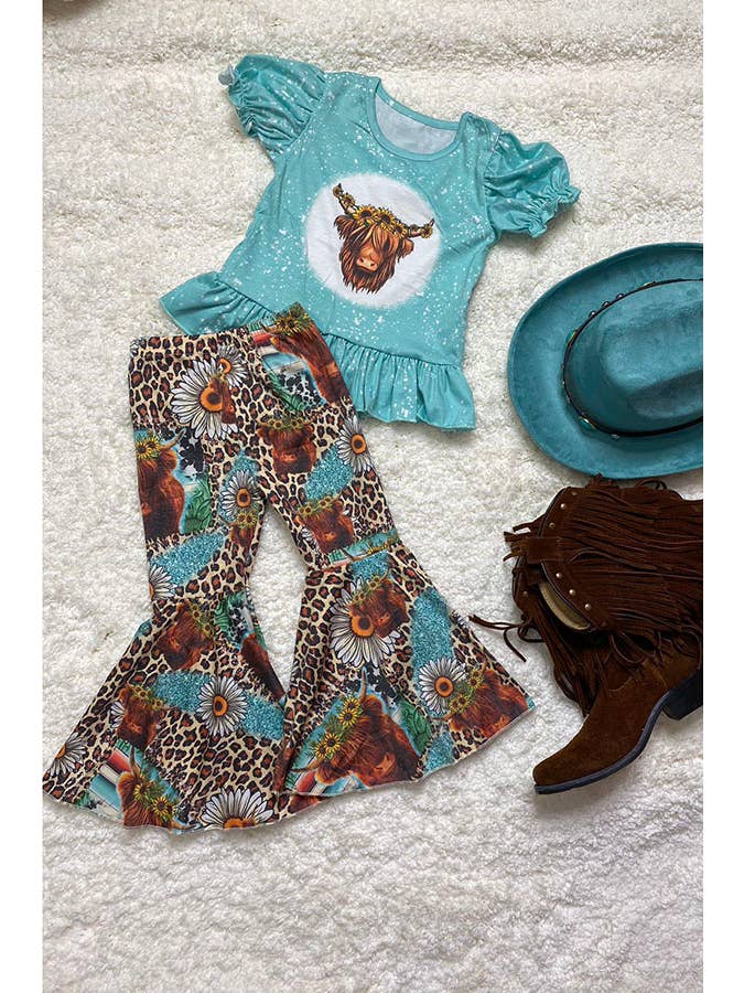 luluclothes - Wholesale Top & Short Set - Kids - Bulls, daisies, sunflowers, & leopard aqua 2pc girls set