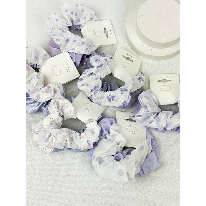 MIX COLOR Lavender Palette Assorted Fabric Scunchie Set for wholesale on Faire9
