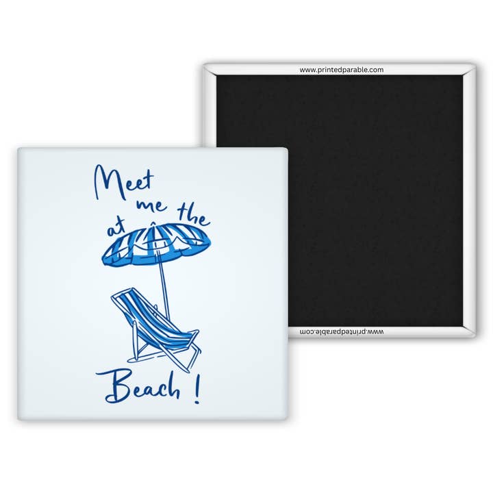 Meet me at the beach magnet, whimsical coastal magnet, beach themed magnet for wholesale by Printed Parable
