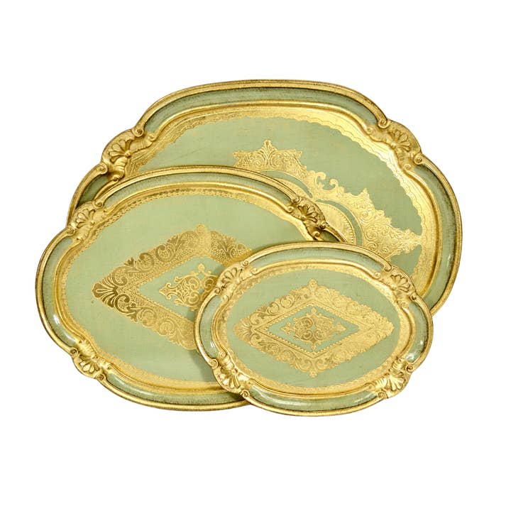Via Graceffo - Wholesale Decorative Tray - Florentine Carved Wood Oval Tray, Multiple colors and sizes