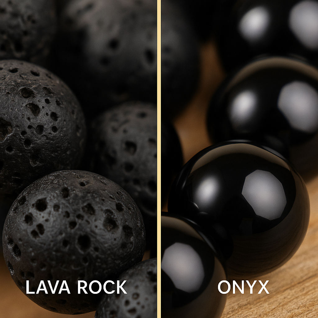 Gemscape UK - Wholesale Beaded Bracelet - Lava Rock & Black Onyx Beaded Bracelet with Cross – Healing 12