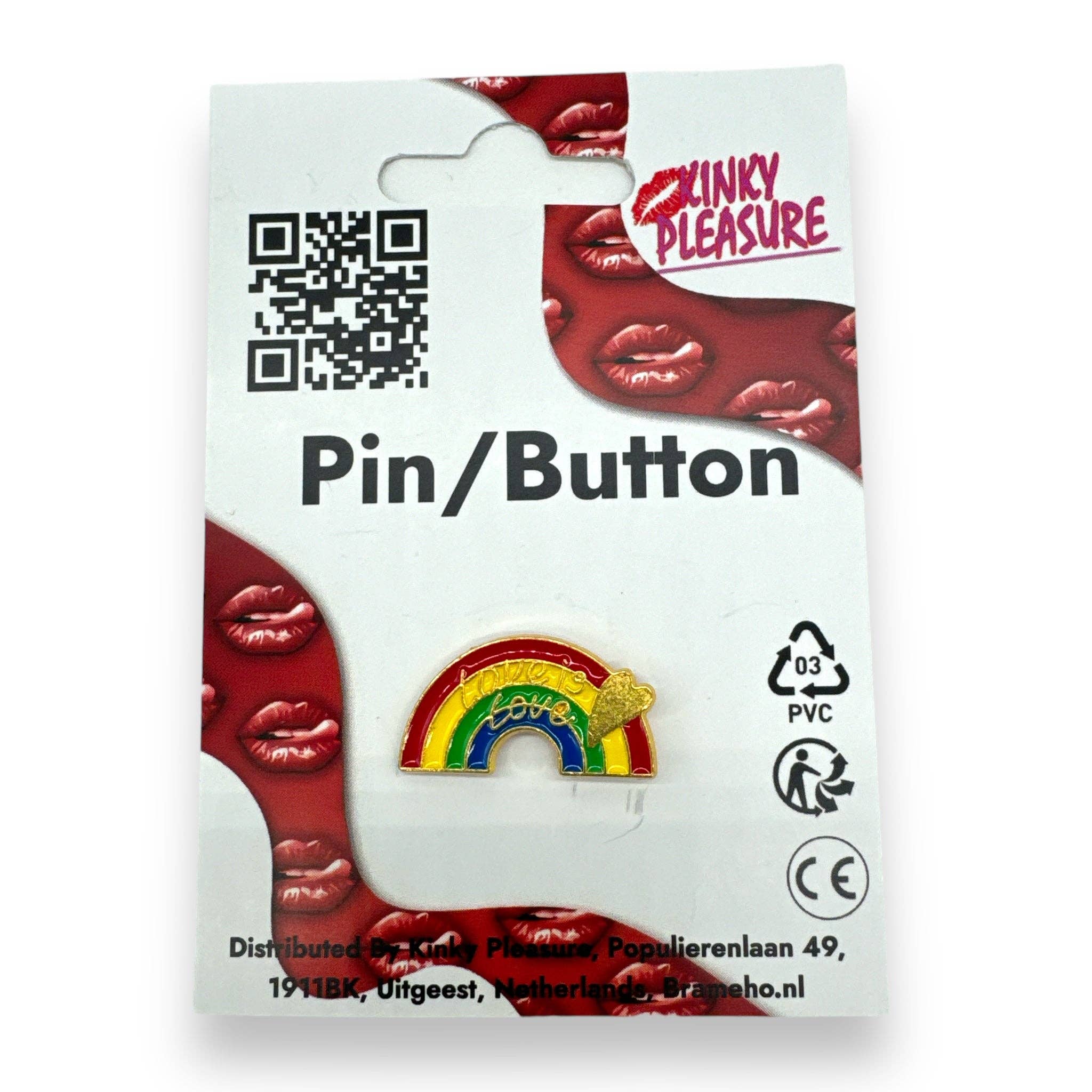 Kinky Pleasure – wholesale Lapel pin/button – Kinky Pleasure - KPB024 - Badge / Pin - Rainbow Love is Love - Gold1