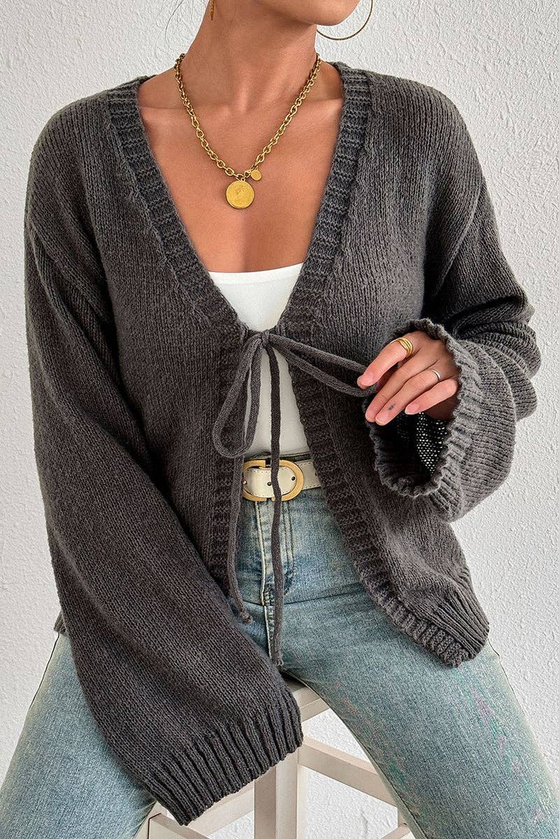 GREY Tie-Front Open Cardigan for wholesale on Faire0