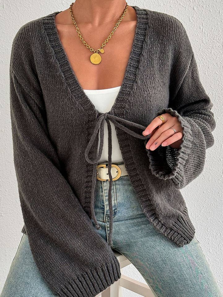 GREY Tie-Front Open Cardigan for wholesale on Faire