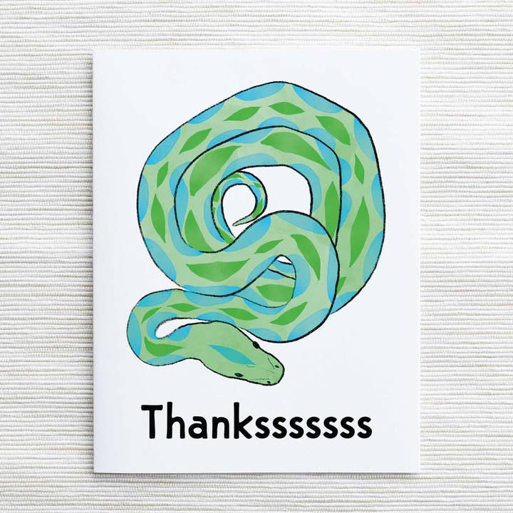 Thankssss - Green Snake Thank You Card for wholesale by Natalie V. Mason
