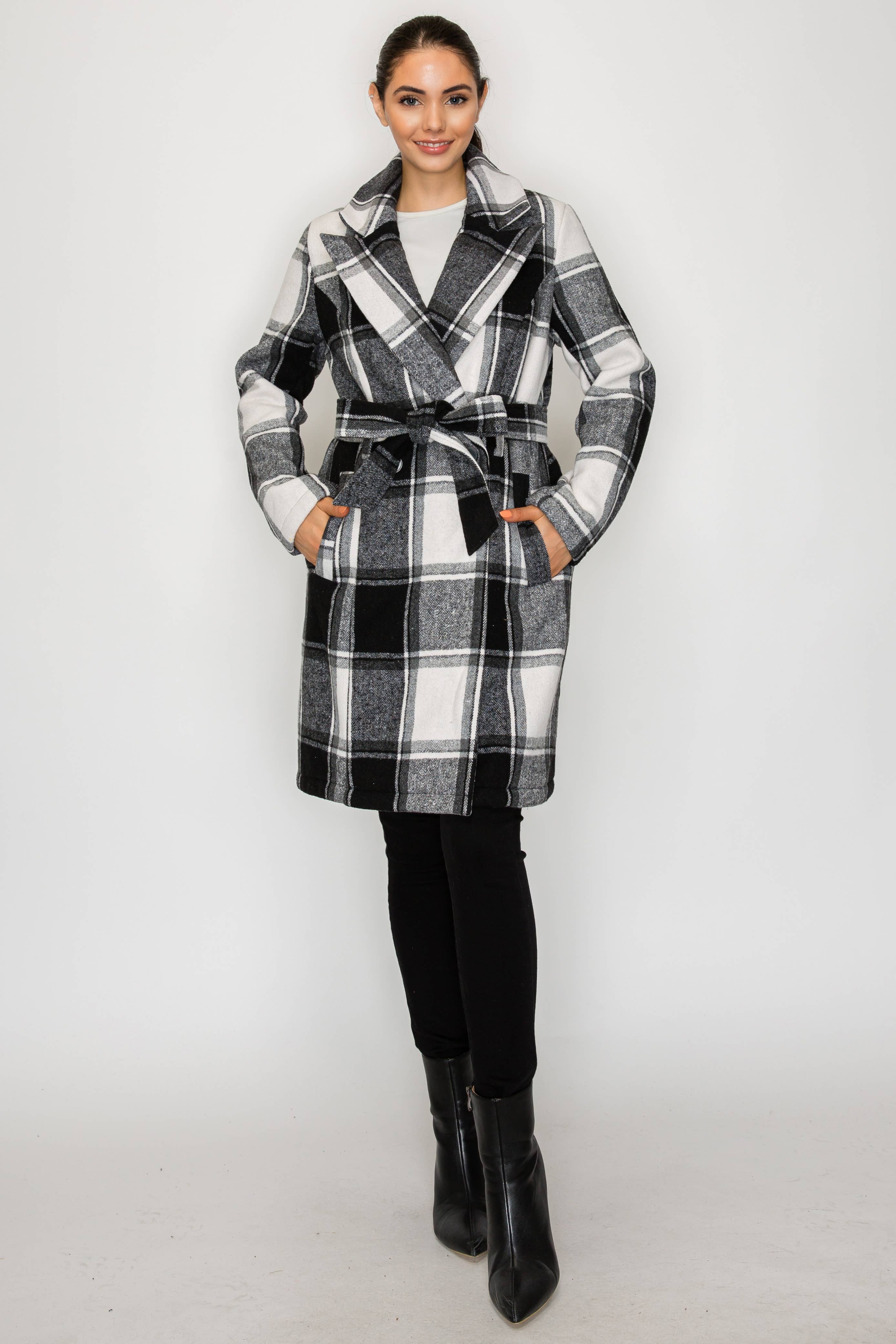 PATRONCITO USA INTERNATIONAL, INC - Wholesale Coat - Women's - Women's Long Coat Plaid Jacket with belt (LJ400)15