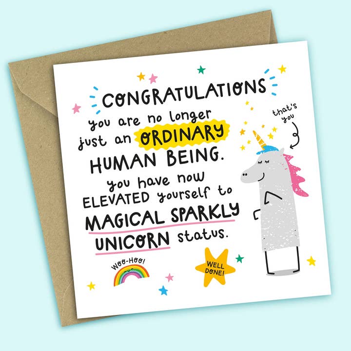 Funny Congratulations Card • Sparkly Unicorn Status for wholesale by Twisted Haggis