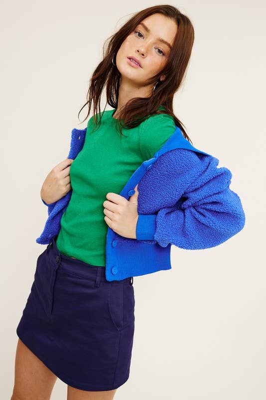 Mimosa - Wholesale Jacket - Women's - Cropped Teddy Jacket with Contrast Ribbed Collar14