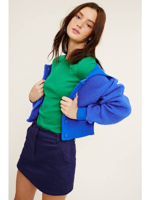Mimosa - Wholesale Jacket - Women's - Cropped Teddy Jacket with Contrast Ribbed Collar14